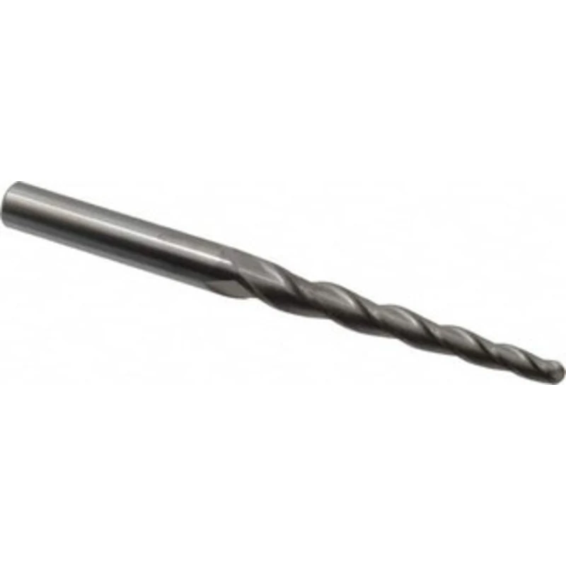 Accupro 2 per Side 1/4 Small End Diam 3-1/4 LOC 3-Flute Solid Carbide Tapered Ball End Mill Uncoated, 1/2 Shank Diam,...